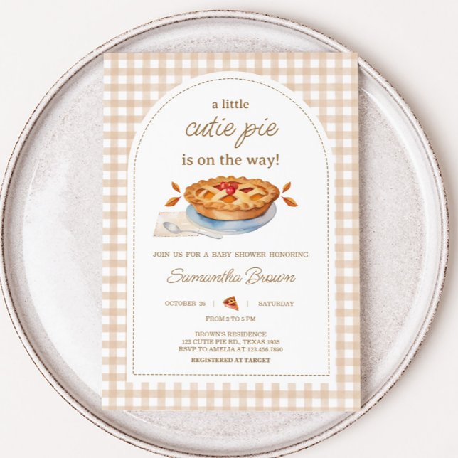 Little Cutie Paj Gingham Baby Shower Inbjudningar (Gingham Little Cutie Pie Baby Shower Invitation)