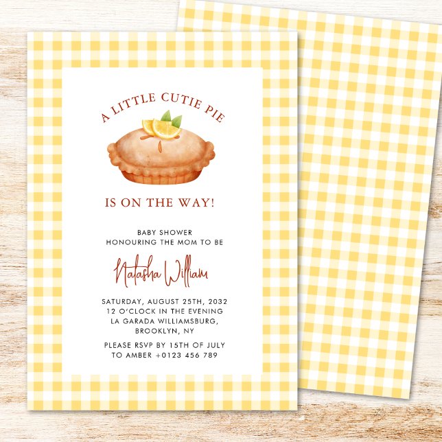 Little Cutie Paj Gult Checkered Baby Shower Inbjudningar (Skapare uppladdad)