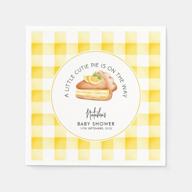 Little Cutie Paj Gult Gingham Play Baby Shower Pappersservett (Framsidan)