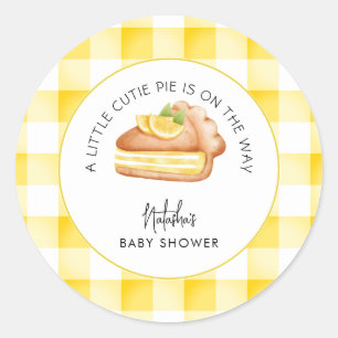 Little Cutie Paj Gult Gingham Play Baby Shower Runt Klistermärke