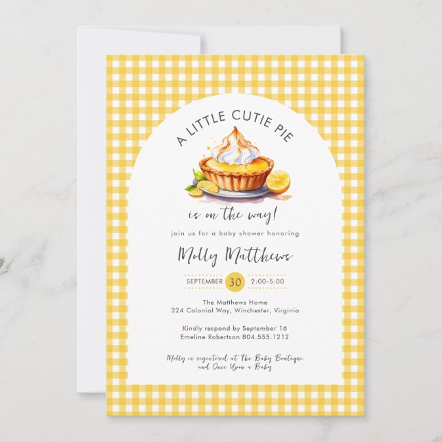 Little Cutie Paj Lemon Citrus Gingham Baby Shower Inbjudningar (Framsida)