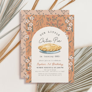 Little Cutie Paj Orange Blommigt Girl 1 Birthday Inbjudningar