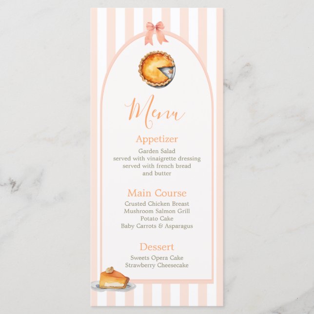 Little Cutie Paj Orange Gingham Birthday Menu Meny (Framsida)