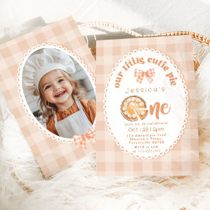 Little Cutie Paj Photo 1st Birthday gingham Bow Inbjudningar