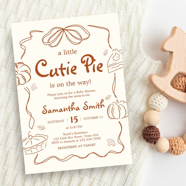 Little Cutie Paj Pumpkin Baby Shower Inbjudningar (Hand Drawn Little Cutie Pie Baby Shower Invitation)