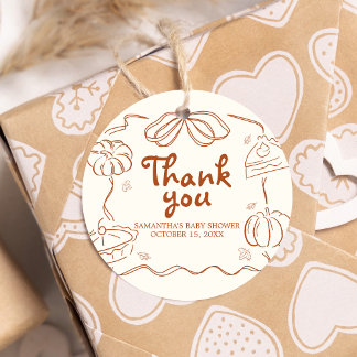 Little Cutie Paj Pumpkin Baby Shower Round Gåvor Etiketter
