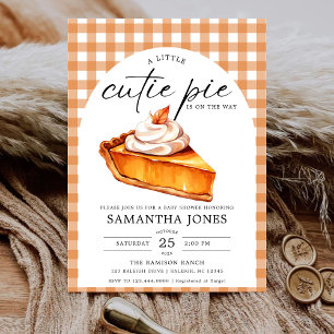 Little Cutie Paj Pumpkin Fall Gingham Baby Shower Inbjudningar