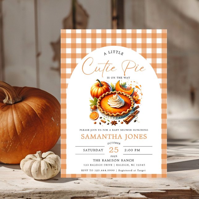 Little Cutie Paj Pumpkin Fall Gingham Baby Shower Inbjudningar (Skapare uppladdad)