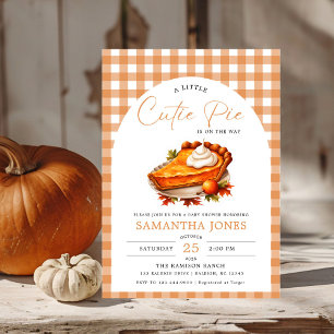 Little Cutie Paj Pumpkin Fall Gingham Baby Shower Inbjudningar