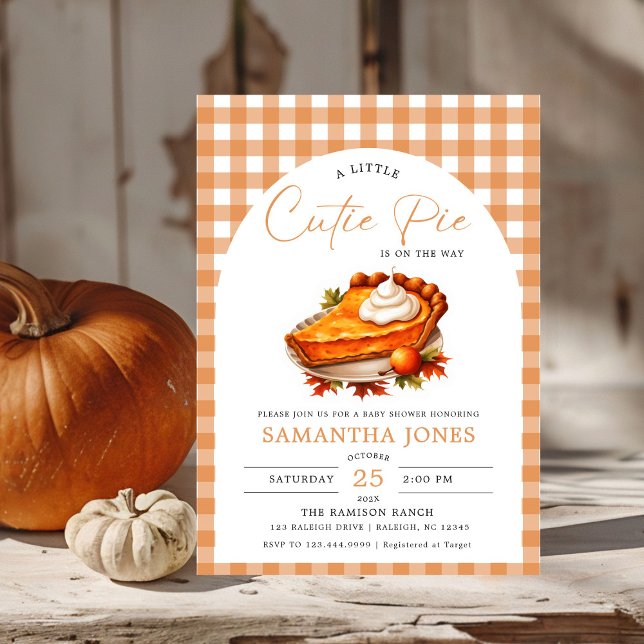 Little Cutie Paj Pumpkin Fall Gingham Baby Shower Inbjudningar (Skapare uppladdad)