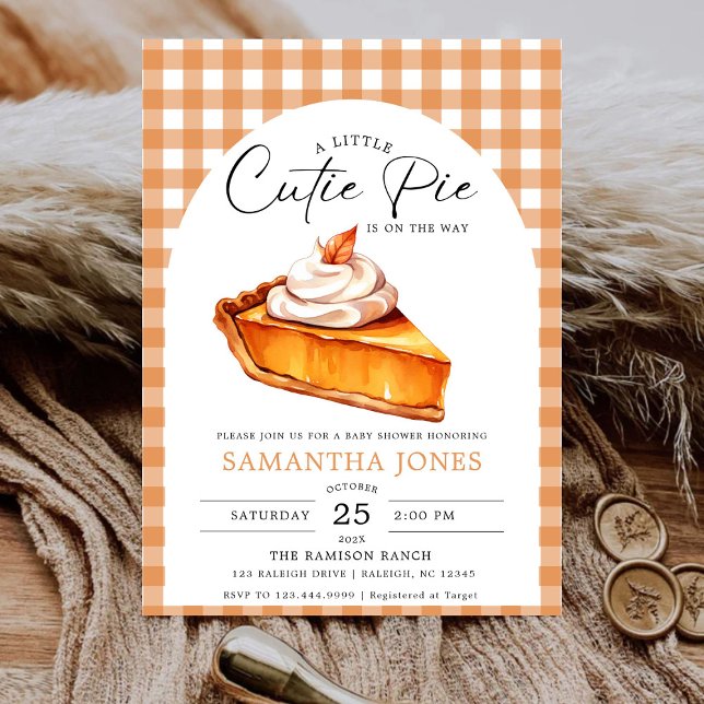 Little Cutie Paj Pumpkin Fall Gingham Baby Shower Inbjudningar (Skapare uppladdad)
