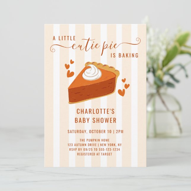 Little Cutie Paj Pumpkin Fall Rand Baby Shower Inbjudningar (Stående Fram)