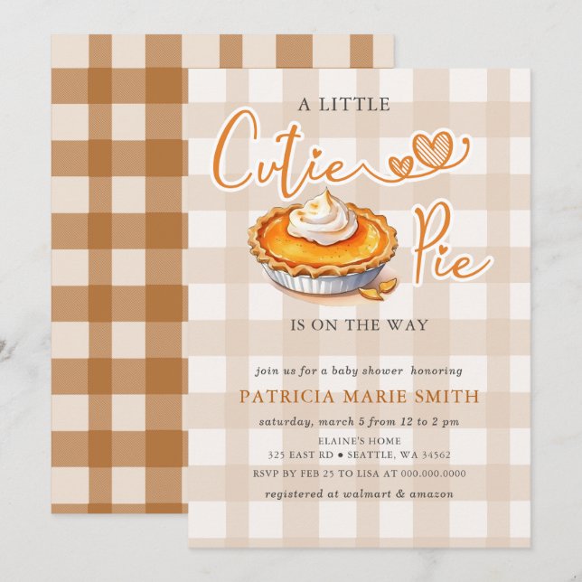 Little Cutie Paj Pumpkin Paj Fall Baby Shower Inbjudningar (Fram/baksida)