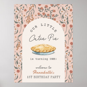 Little Cutie Paj Rosa Blommigt 1:a födelsedag Välk Poster