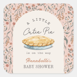 Little Cutie Paj Rosa Blommigt Girl Baby Shower Fyrkantigt Klistermärke