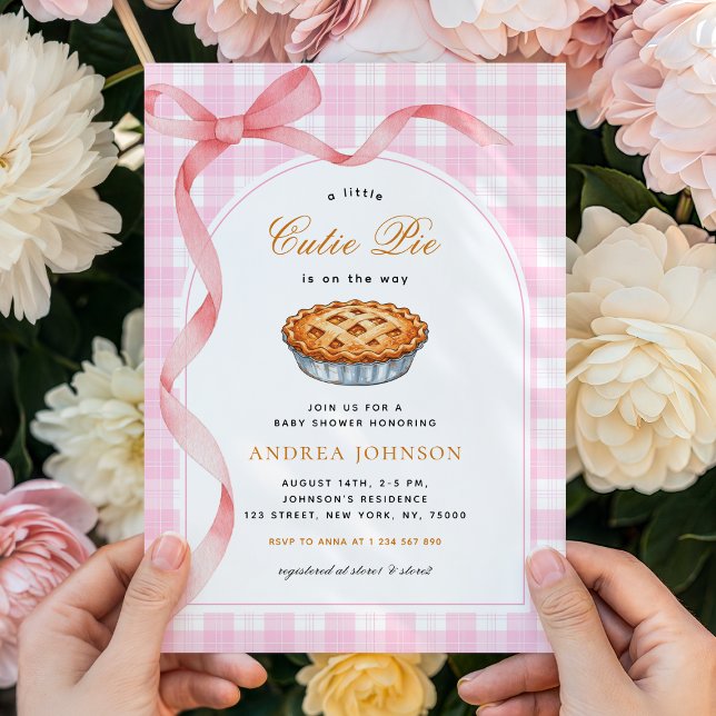 Little Cutie Paj Rosa Gingham Bow Girl Shower Inbjudningar (Skapare uppladdad)