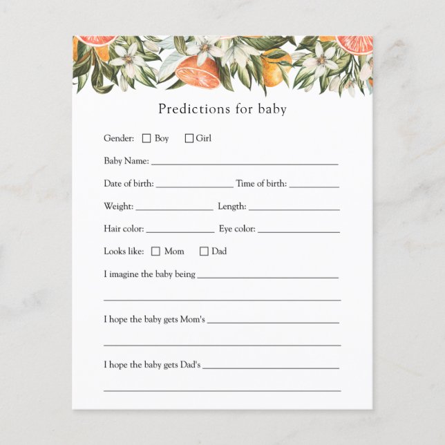 Little Cutie Predictions for Baby Shower Card (Framsida)