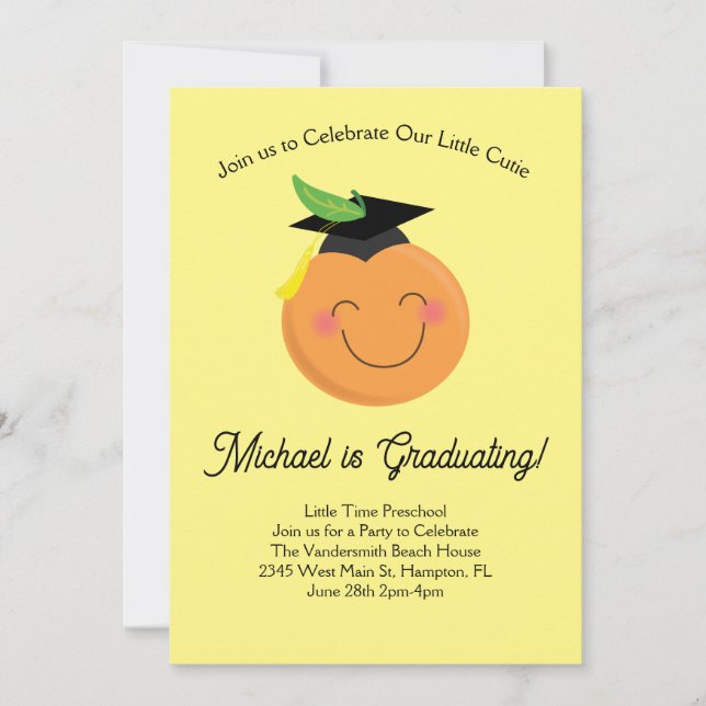 Little Cutie Preschool Studentfest Tangerine Inbjudningar (Framsida)