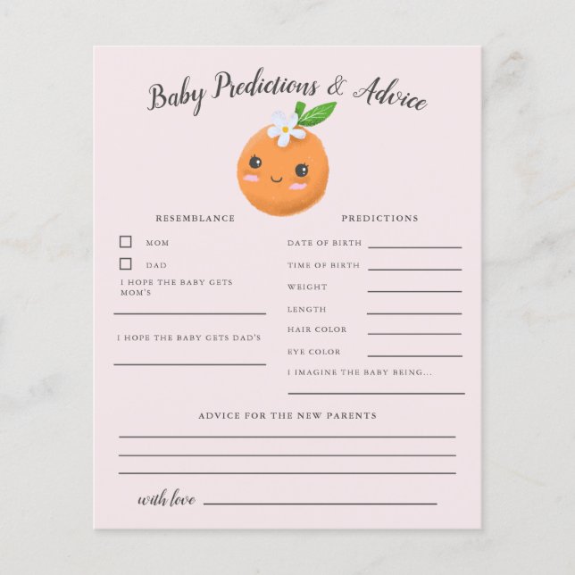 Little Cutie Rosa Baby Predications & Advice Card (Framsida)