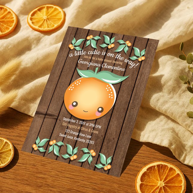 Little Cutie Rustic Citrus Clementines Baby Shower Inbjudningar (Little Cutie Rustic Citrus Clementines Baby Shower Invitation)