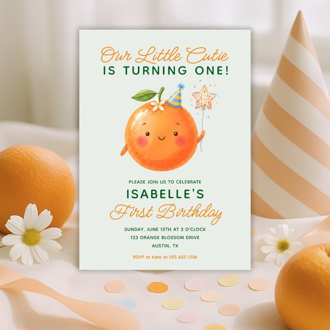 Little Cutie Turning One 1st Birthday Invitation Inbjudningar (Little Cutie Turning One 1st Birthday Invitation)