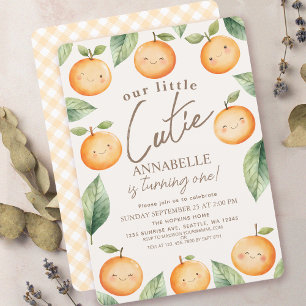 Little Cutie Watercolor Orange 1st Birthday Inbjudningar