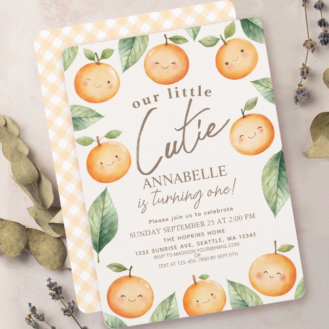 Little Cutie Watercolor Orange 1st Birthday Inbjudningar (Skapare uppladdad)