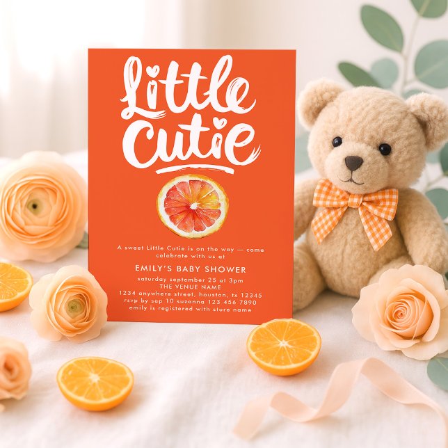 Little Cutie White Text Orange Baby Shower Inbjudningar (Skapare uppladdad)