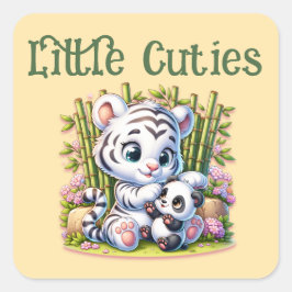 Little Cuties Panda & Tiger | Fyrkantigt Klistermärke