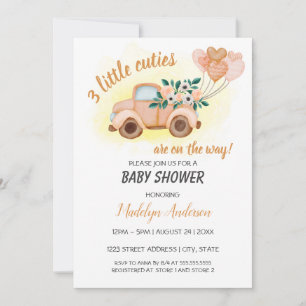 Little Cuties Vintage Lastbil Triplets Baby Shower Inbjudningar