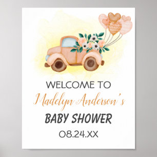 Little Cuties Vintage Lastbil Triplets Baby Shower Poster