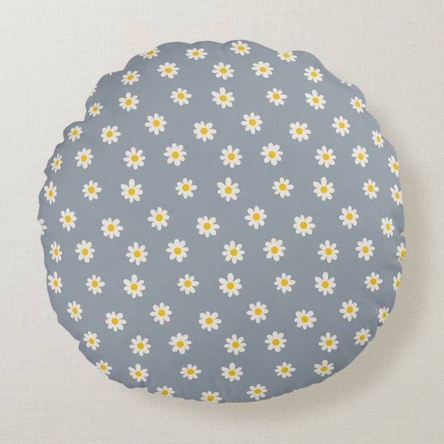 Little Daisies - dusty steel gray Rund Kudde (Framsidan)