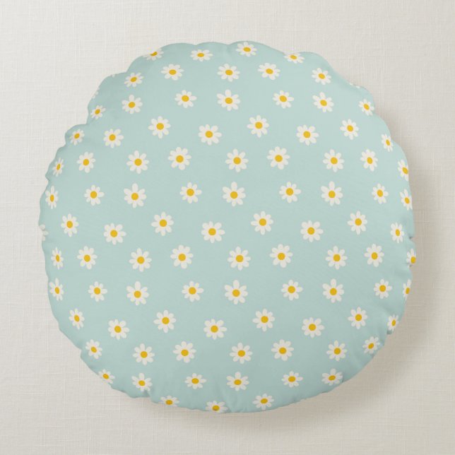 Little Daisies - soft teal Rund Kudde (Framsidan)