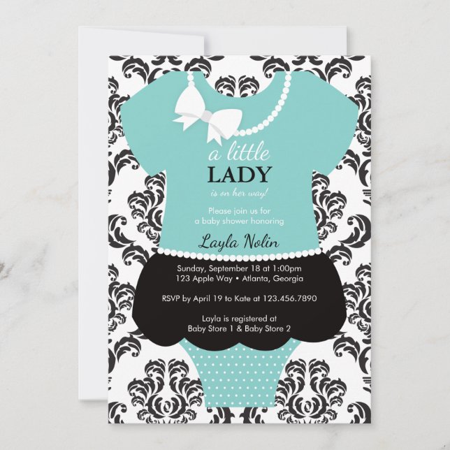 Little Dam Baby Shower-inbjudan, Blue, Pearls Inbjudningar (Framsida)