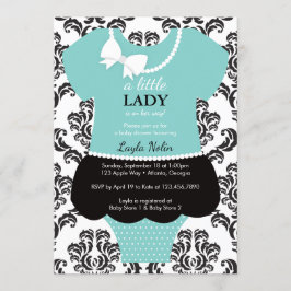 Little Dam Baby Shower-inbjudan, Blue, Pearls Inbjudningar