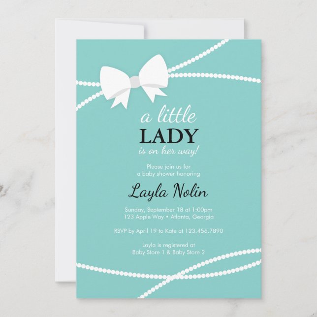 Little Dam Baby Shower-inbjudan, Blue, Pearls Inbjudningar (Framsida)