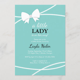 Little Dam Baby Shower-inbjudan, Blue, Pearls Inbjudningar