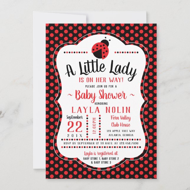 Little Dam Baby Shower-inbjudan, Ladybug Inbjudningar (Framsida)
