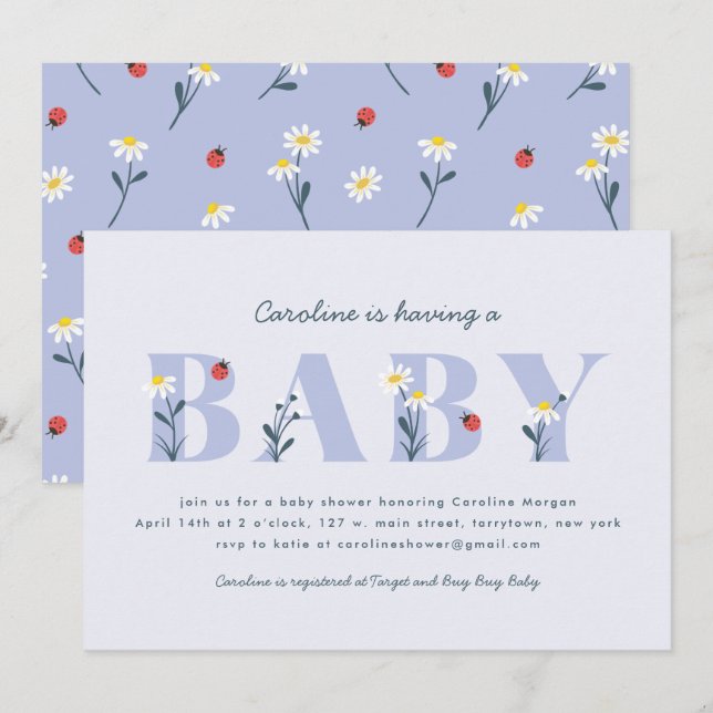 Little Dam Baby Shower-inbjudan - Lavendar Inbjudningar (Fram/baksida)