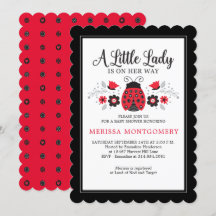 Little Dam Ladybug Girl Baby Shower-inbjudan