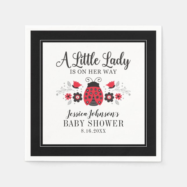 Little Dam Ladybug Girl Baby Shower-inbjudan Pappersservett (Framsidan)