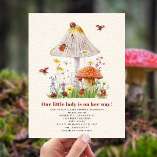 Little Dam Ladybug Mushroom Flowers Baby Shower Inbjudningar