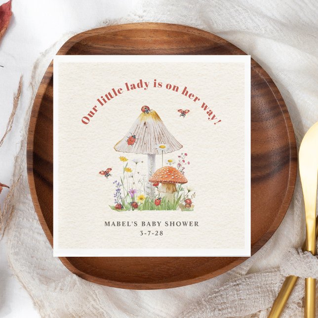 Little Dam Ladybug Mushroom Flowers Baby Shower Pappersservett (Skapare uppladdad)