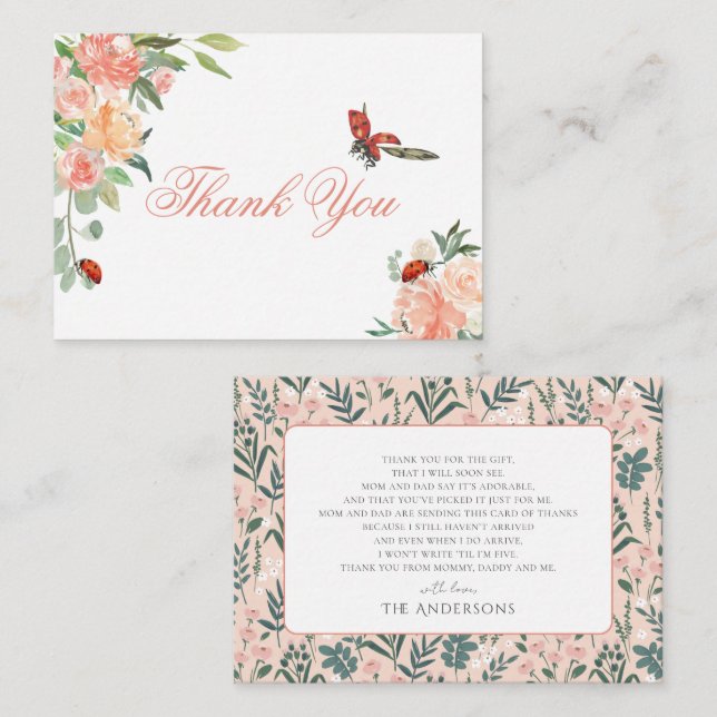 Little Dam Ladybug Ro Baby Shower Tack Anteckningskort (Fram/baksida)