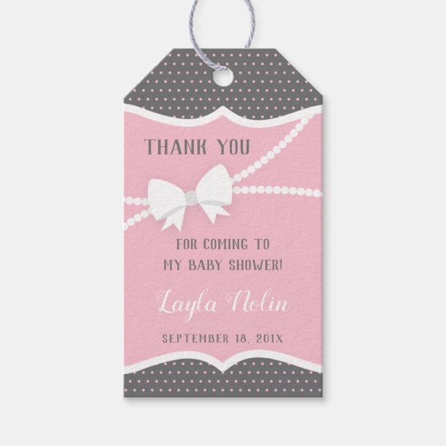 Little Dam Tack Märkre, Favor, Rosa, Grått Presentetikett (Framsidan)