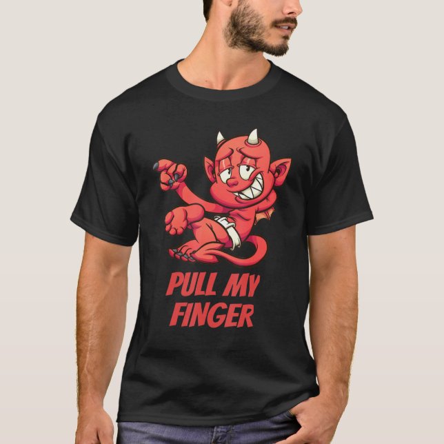 Little Devil Says Pull My Finger T Shirt (Framsida)