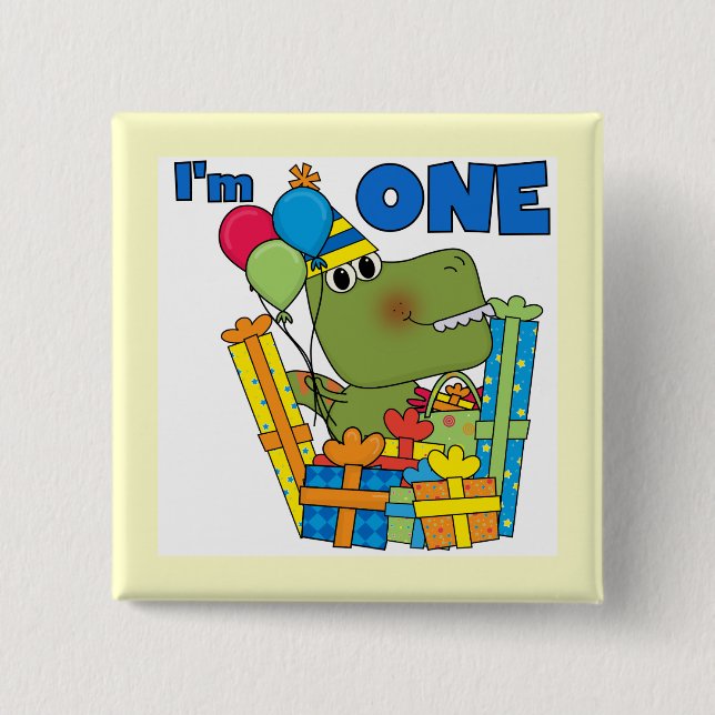 Little Dino 1st Birthday T shirts och Gifts Knapp (Framsida)