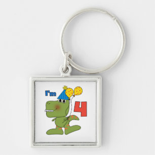 Little Dino 4e födelsedagen Tshirts och Gifts Fyrkantig Silverfärgad Nyckelring