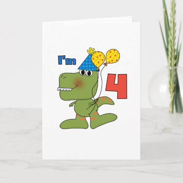 Little Dino 4e födelsedagen Tshirts och Gifts Kort (Framsida)