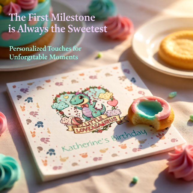 Little Dino Birthday Personalized Pappersservett (Skapare uppladdad)